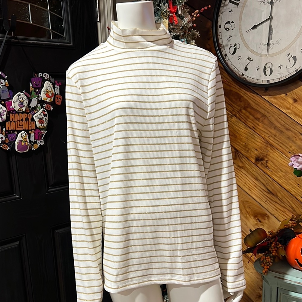 Striped Turtleneck Women’s Top LOFT XL #EE NWT